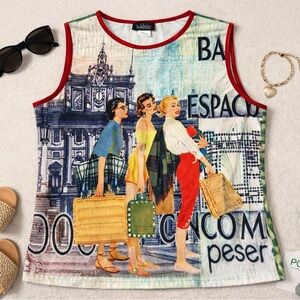 Natali Miller Paris Fashion Graphic Tank Top Art to Wear Retro Illustration XL 😍